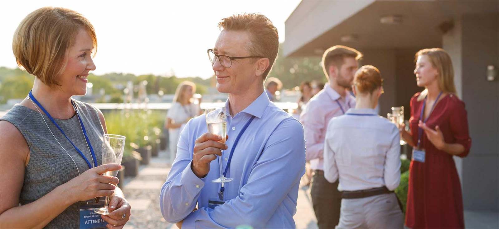 attendees enjoy evening wine reception at incentive travel event